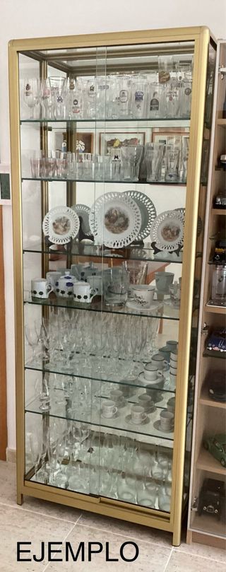 Vitrina expositora aluminio anodizado dorado