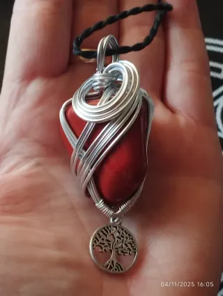 Collana fatta a mano Diaspro Rosso e Albero Vita