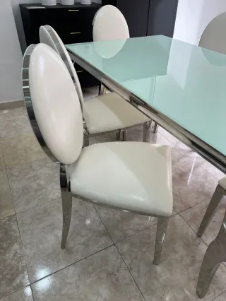 Mesa Comedor Cristal Negra y 6 Sillas