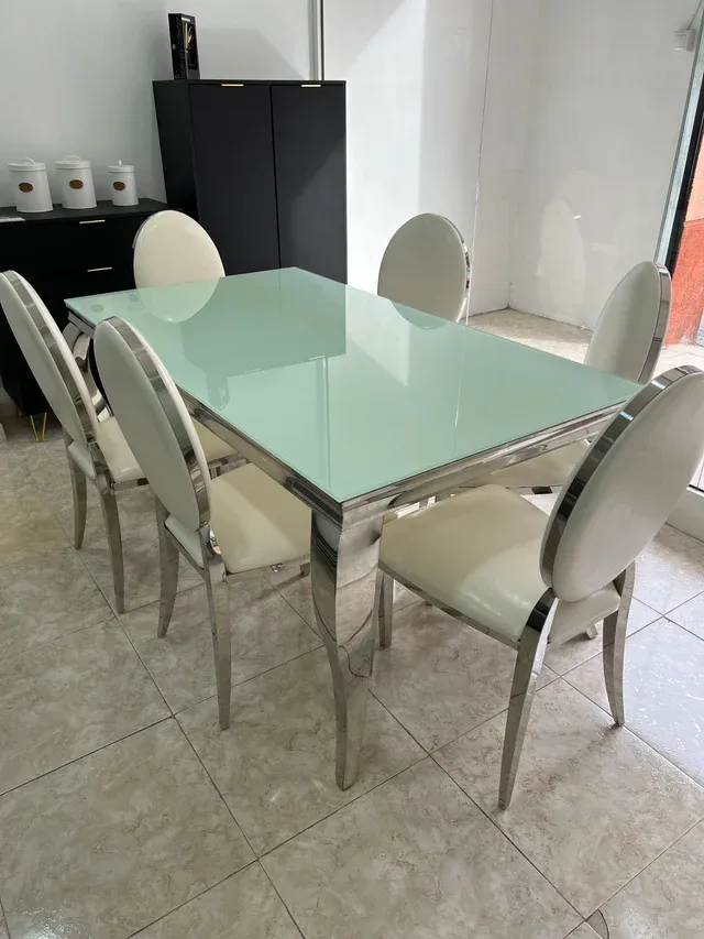 Mesa Comedor Cristal Negra y 6 Sillas
