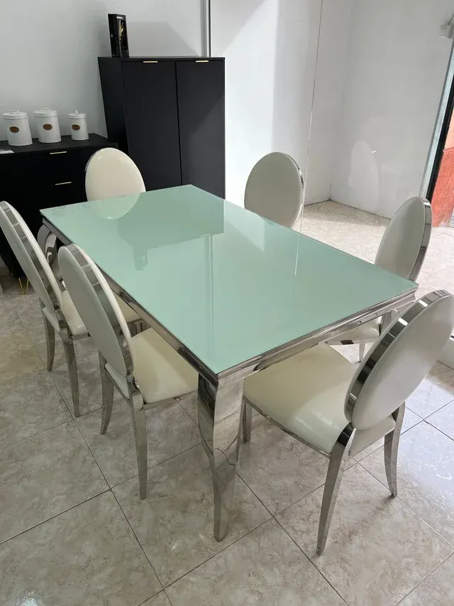 Mesa Comedor Cristal Negra y 6 Sillas