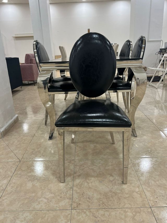 Mesa Comedor Cristal Negra y 6 Sillas