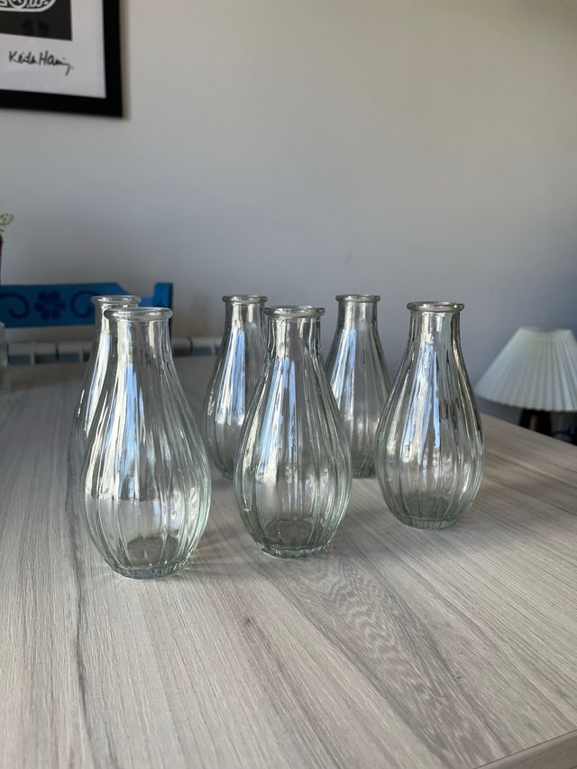 Juego de 6 jarrones pequeños transparentes