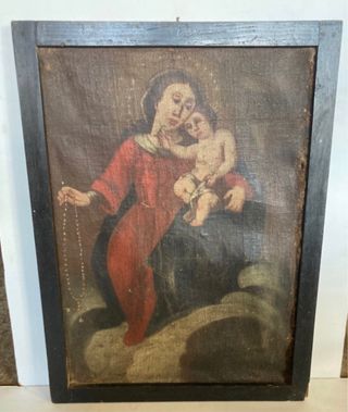 Antiguo cuadro religioso Virgen y Niño
