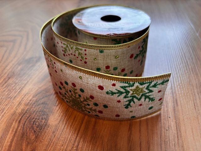 Cinta Decorativa Navideña Beige con Brillo, a:5cm