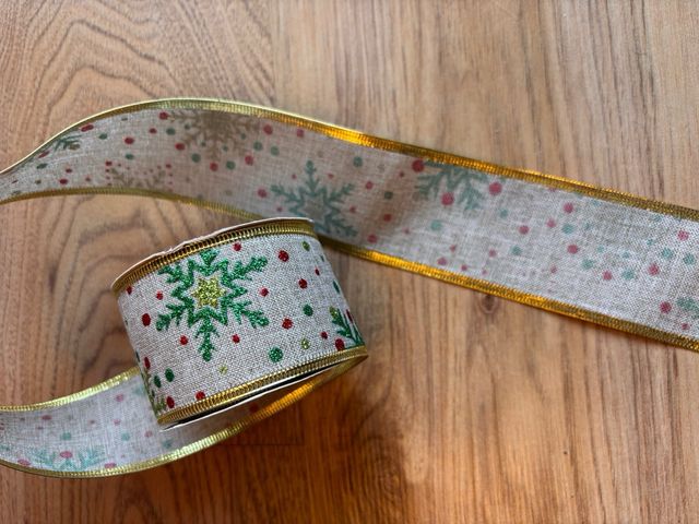 Cinta Decorativa Navideña Beige con Brillo, a:5cm