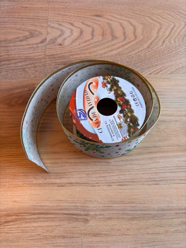 Cinta Decorativa Navideña Beige con Brillo, a:5cm