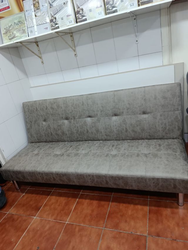 Sofá Cama Piel Sintética Gris