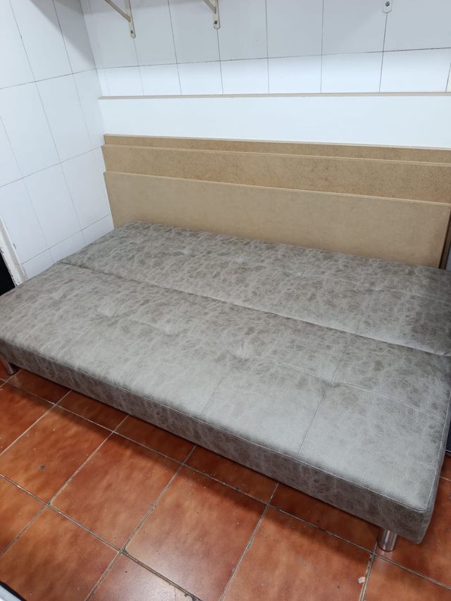 Sofá Cama Piel Sintética Gris