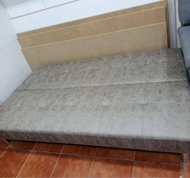 Sofá Cama Piel Sintética Gris