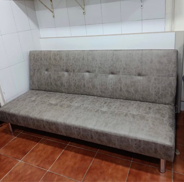 Sofá Cama Piel Sintética Gris