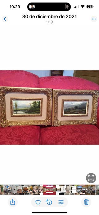 3 Quadri Classici con Cornice in Legno. Acquerello e Olio