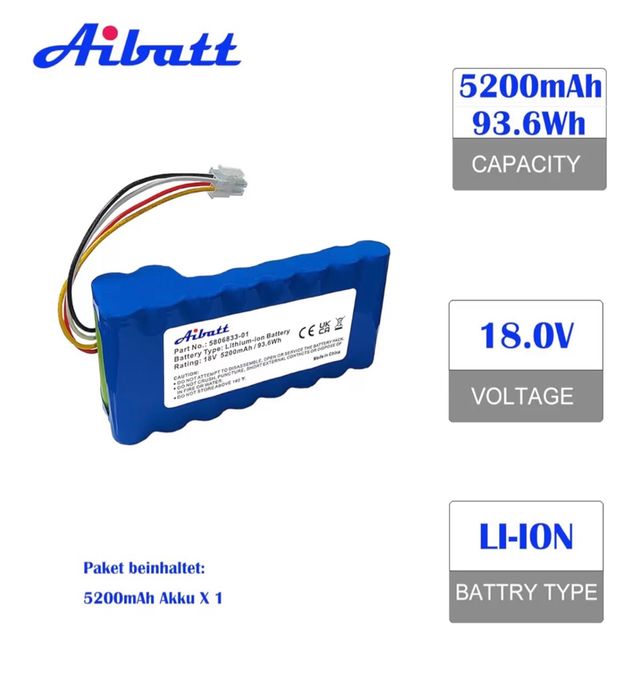 Batería Aibatt 18V 5200mAh para Robot Cortacésped
