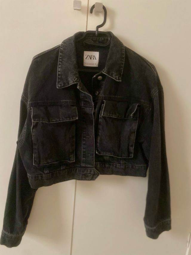 Cazadora Zara Denim Vintage Talla Única Negra