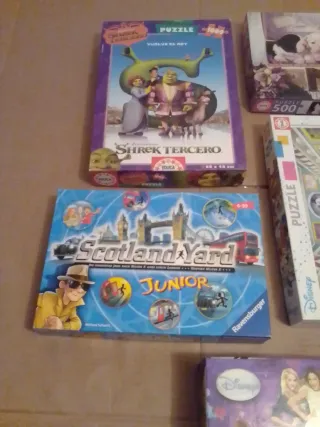 Lote 5 juegos infantiles: Shrek, Scotland Yard, Di