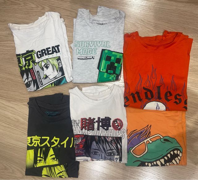 Lote 6 Camisetas Estampadas Anime y Minecraft.
