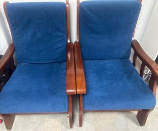 Sofá 3 plazas y 2 sillones madera y tela