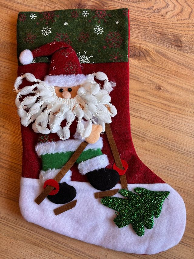 Calcetín Navideño Papá Noel Esquiando