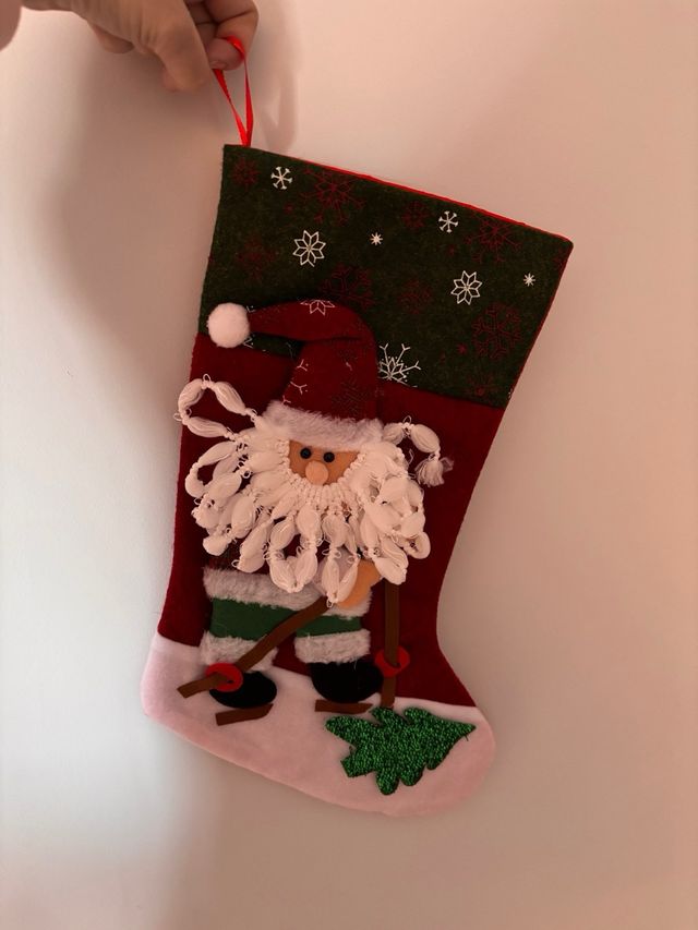 Calcetín Navideño Papá Noel Esquiando