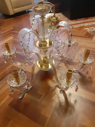 Lámpara de techo seis brazos cristal y metal