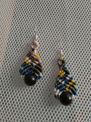 Pendientes macramé verde y mostaza