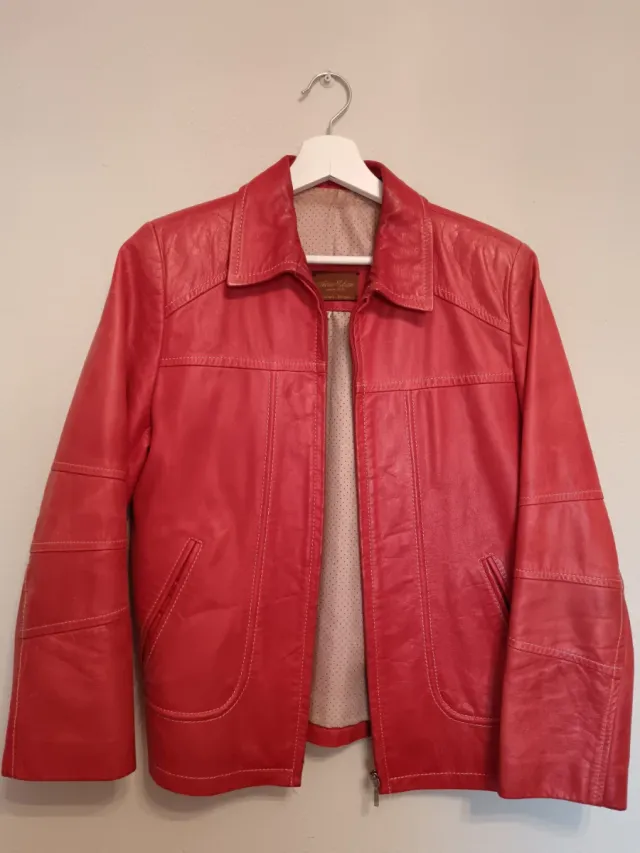 Chaqueta de cuero auténtico roja
