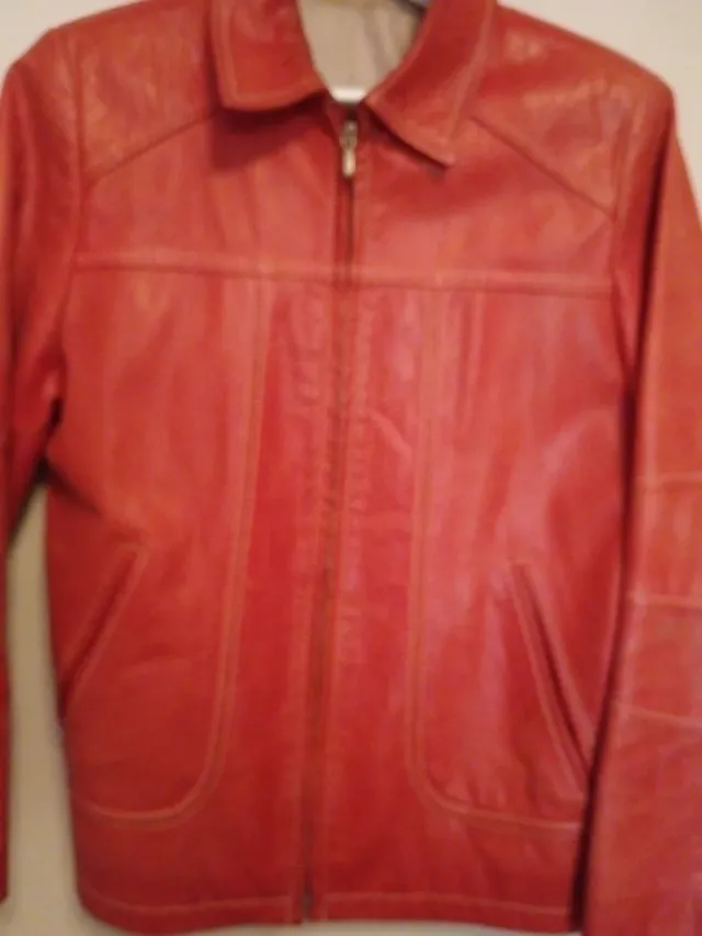 Chaqueta de cuero auténtico roja