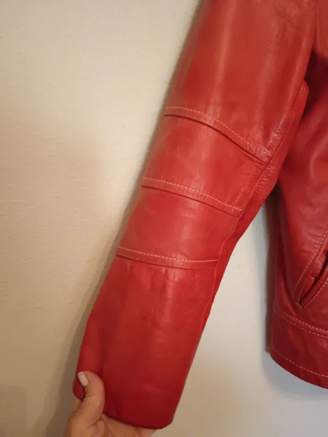 Chaqueta de cuero auténtico roja