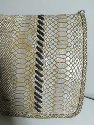 Bolso piel tonos marrones y beige