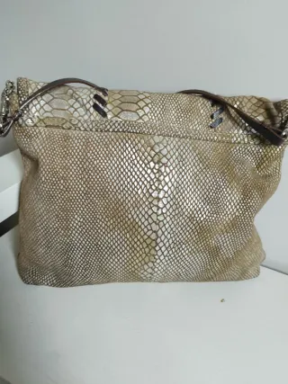 Bolso piel tonos marrones y beige