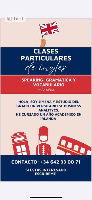 Clases en particulares de inglés para niños.