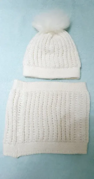 Conjunto gorro y braga cuello niña blanco