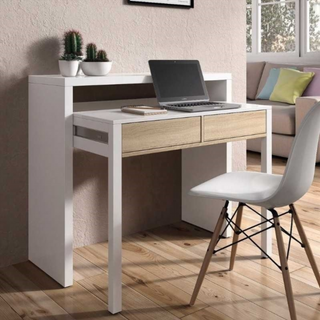 Escritorio Extensible. Blanco Artik y Roble Canad