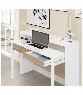 Escritorio Extensible. Blanco Artik y Roble Canad