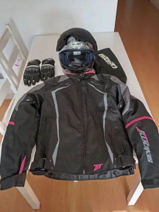 Conjunto moto mujer Talla S: Chaqueta, Casco y Gua