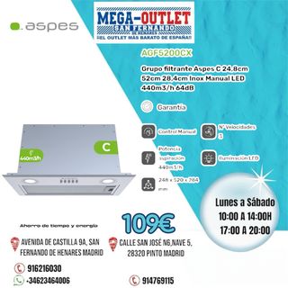 Campana Extractora Aspes AGF5200CX 52cm Inox LED