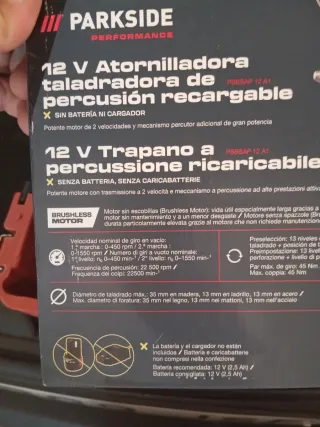 Pack Taladro Parkside 12V con accesorios