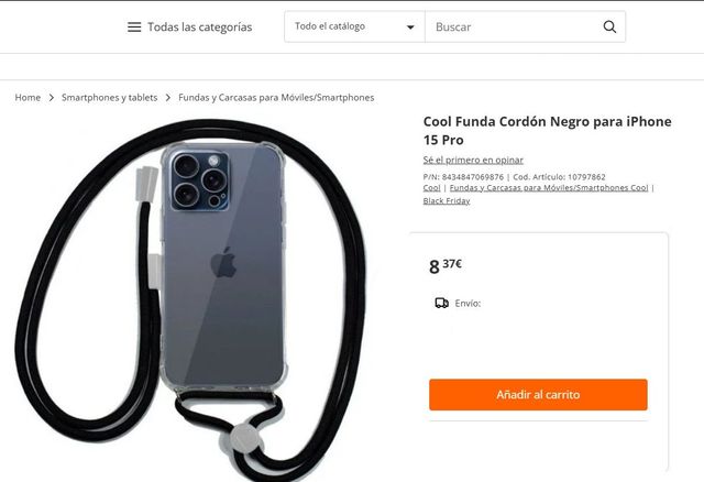 Funda iPhone 15 Pro con cordón negro