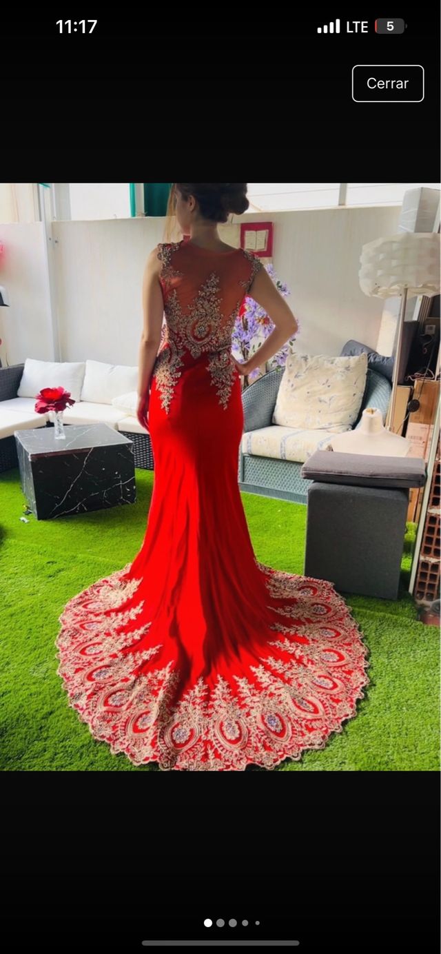 Vestido rojo pedrería gala invitada XS boda