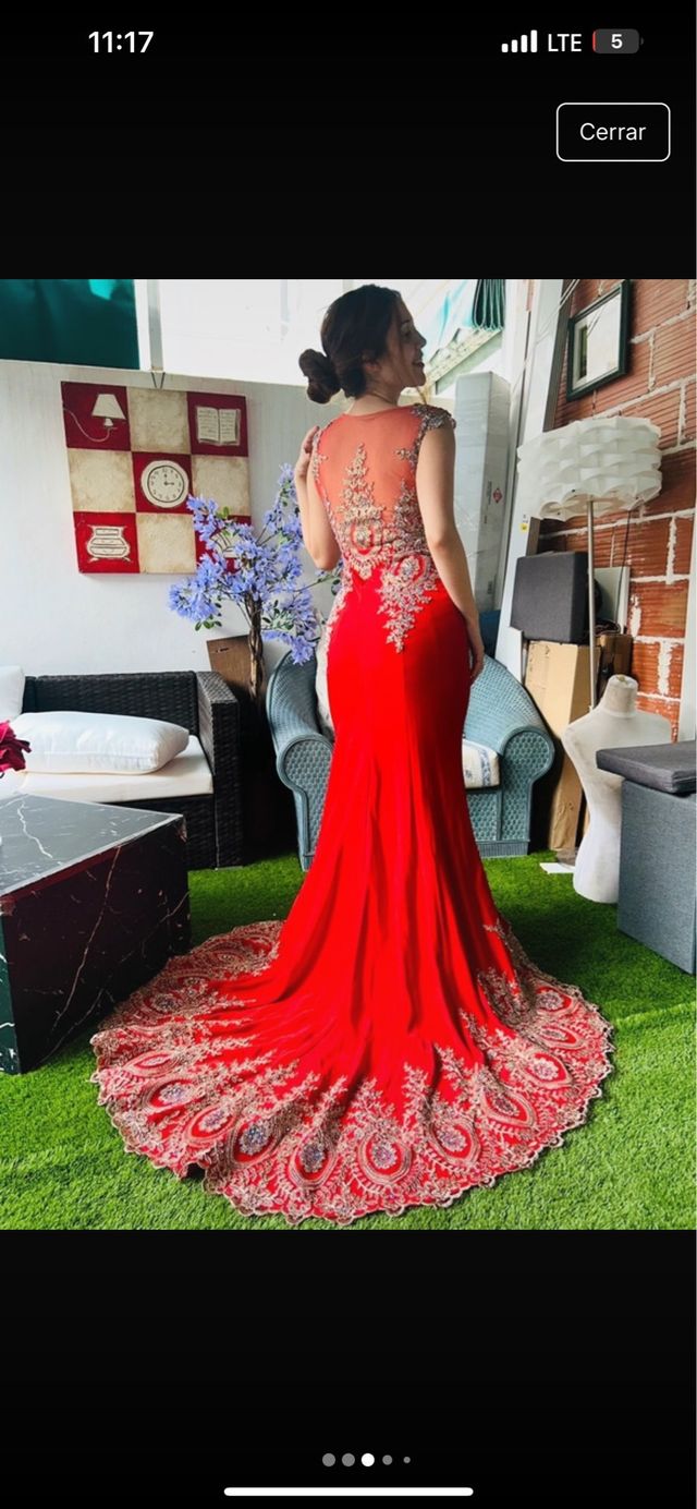 Vestido rojo pedrería gala invitada XS boda