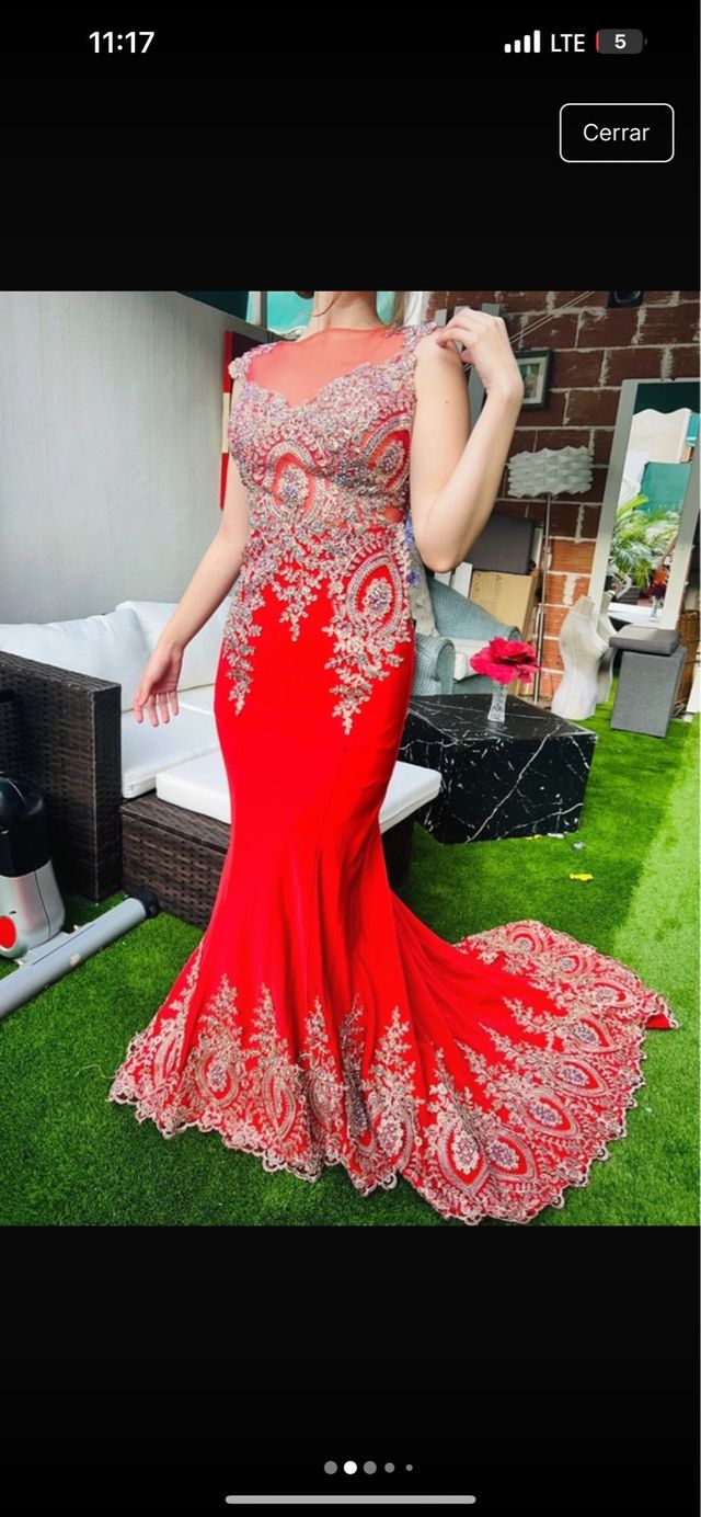 Vestido rojo pedrería gala invitada XS boda