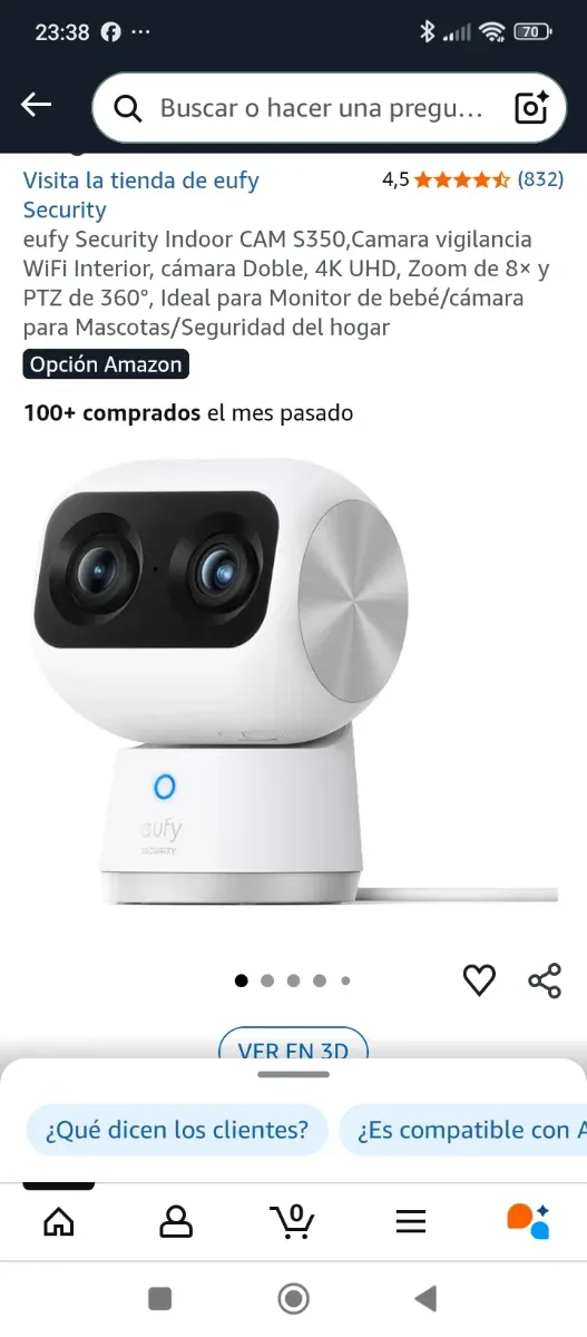 Cámara Vigilancia eufy Indoor CAM S350 4K