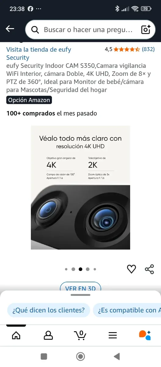 Cámara Vigilancia eufy Indoor CAM S350 4K