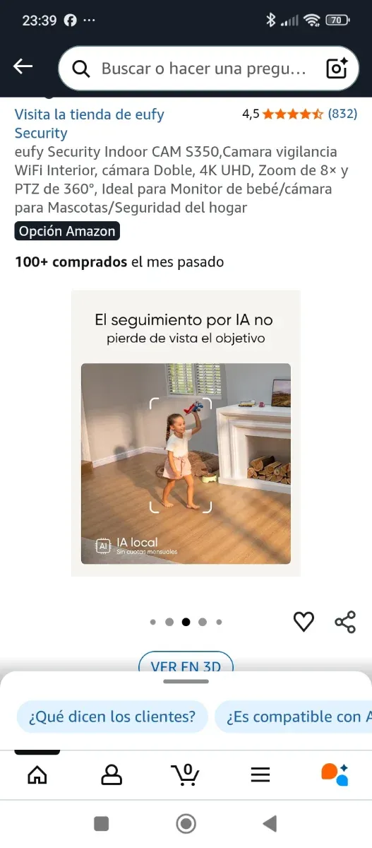 Cámara Vigilancia eufy Indoor CAM S350 4K