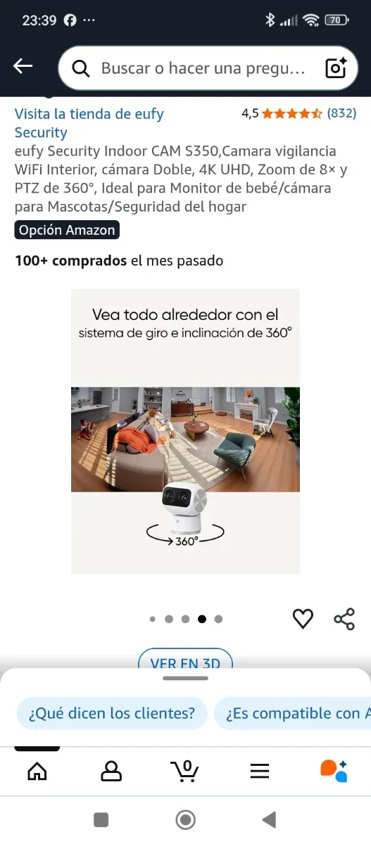 Cámara Vigilancia eufy Indoor CAM S350 4K