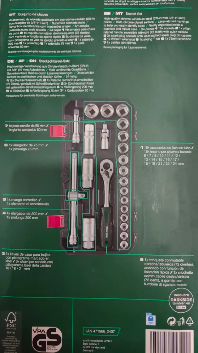 Maletín Carraca Parkside 3/8 24 Piezas