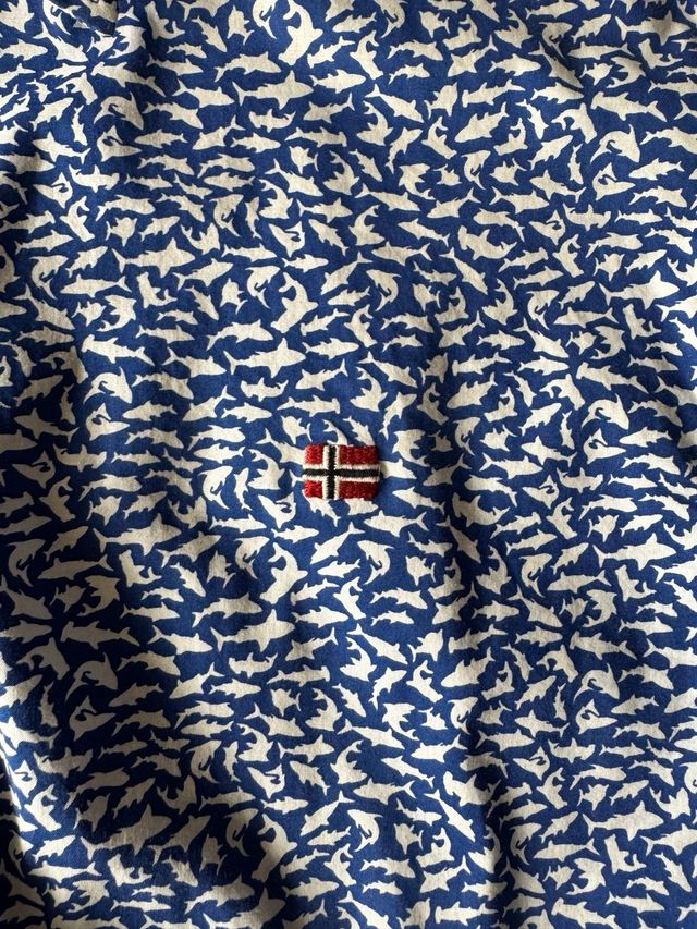 Camisa Napapijri azul y blanca estampada