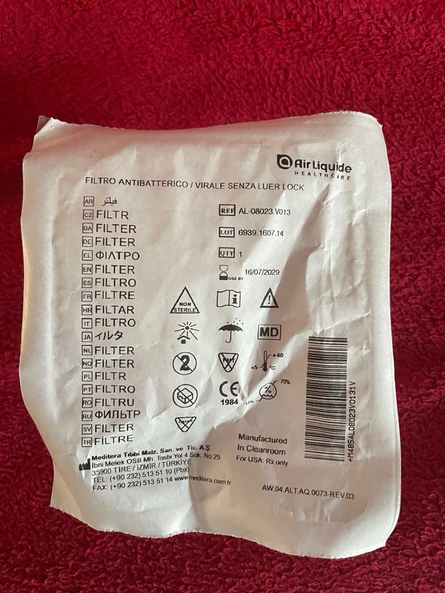 20 Filtri Antibatterici/Virali Senza Luer Lock