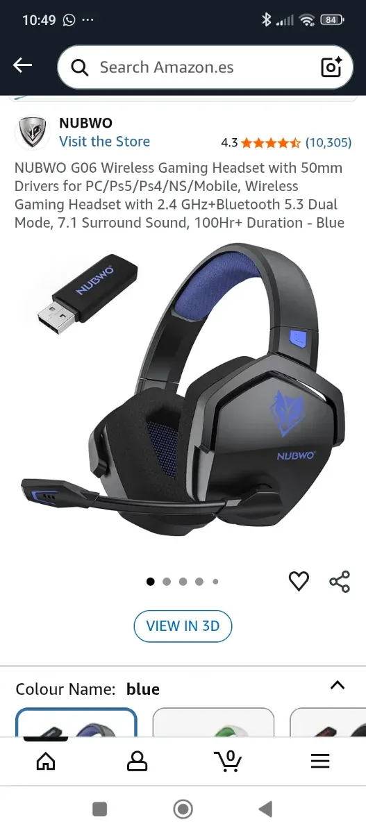 Cascos Gaming NUBWO G06 Inalámbricos Azul
