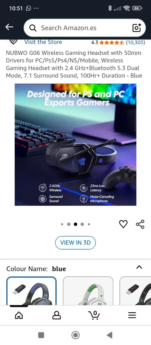 Cascos Gaming NUBWO G06 Inalámbricos Azul